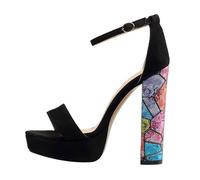 Platform High Heels for Women Chunky Round Open Toe Ankle Strap Stylish Heeled Sandals for Party Prom Wedding Heel Height 14 to 16 Cm