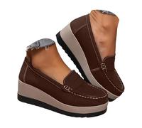 Platform Loafers for Women,Suede Low Top Moccasins Chunky Penny Loafer Non Slip Comfortable Slip On Casual Walking Outdoor Fashion Shoes for Daily Wear Brown