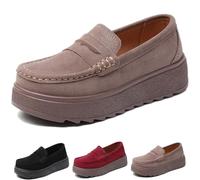 Platform Loafers for Women Suede Orthopedic Penny Loafers Shoes Slip On Comfortable Walking Shoes Platform Thick Sole Arch Support Soft Lightweight Low Top Moccasins for Business Work School Brown