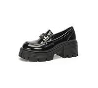 Platform Loafers for Womens Chunky Heel Penny Oxford Shoes Girls Elegant Sweet Patent Leather Lolita Slip-On Pumps Size 2.5-6UK (4,Black)