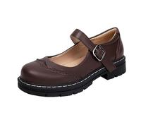 Platform Mary Jane Shoes, Women's Elegant Leather Shoes, Leather Sandals with Buckle, Large Size, Flat Mouth, Thick Bottom, Leisure Sandals, Personality Hundred Summer Shoes, Orthopaedic Sandals