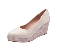 Platform Mary Janes Red Shoes Womens Wide Fit Women Wedge Heels Boots Women's Wedge Heel Shallow Mouth Single Shoes High Heels Thick Rope Thick Bottom Border Large Size ' Med (Beige,4)