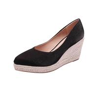 Platform Mary Janes Red Shoes Womens Wide Fit Women Wedge Heels Boots Women's Wedge Heel Shallow Mouth Single Shoes High Heels Thick Rope Thick Bottom Border Large Size ' Med (Black,6.5)