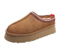 Platform Mini Boots Women's Fuzzy Slippers - Fleece Lined Winter Snow Boots, Plush Slides Indoor Outdoor Sandals (Brown, UK3.5/EU35)