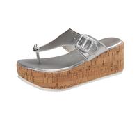 Platform Open Toe Flip Flops Cork Wedge Thong Sandals for Women Adjustable Buckle Stylish Summer Lightweight Soft Footbed Non Skid Outsole Slip On Casual Daily Outdoor Travel Silver