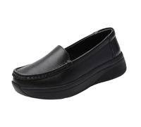 Platform Orthopedic Nurse Shoes, Women's Breathable Air Cushion Slip on Soft Bottom Leather Nurse Working Shoes, Non Tiring Feet Hospital Loafers, for Hospital, Doctors Workers(Black,5 UK)