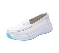 Platform Orthopedic Nurse Shoes, Women's Breathable Air Cushion Slip on Soft Bottom Leather Nurse Working Shoes, Non Tiring Feet Hospital Loafers, for Hospital, Doctors Workers(White,6 UK)
