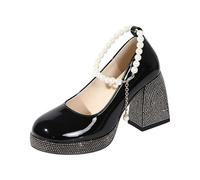 Platform Pumps Glitter Lacquer Block Heel Beads Anklet Round | Women's Mary Jane Pumps Shoes Oktoberfest Dirndl Everyday Party Wedding Women's Comfortable Stable Heel Non-Slip Outsole