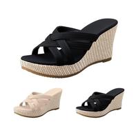 Platform Sandals for Women 2026, High Heels Open Toe Espadrilles Wedges Boho Slippers Casual Comfortable Slip On Sliders Sandals Summer Dressy Beach Vacation Shoes Black