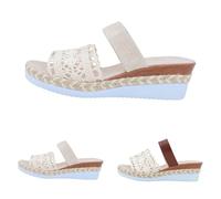 Platform Sandals for Women Espadrille Wedge Shoes Summer Lightweight Beach Slide Sandals with Arch Support Comfortable Casual Woven Straw Shoes Footwear Size UK 4-UK 7.5 Beige