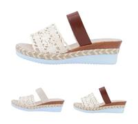 Platform Sandals for Women Espadrille Wedge Shoes Summer Lightweight Beach Slide Sandals with Arch Support Comfortable Casual Woven Straw Shoes Footwear Size UK 4-UK 7.5 Brown