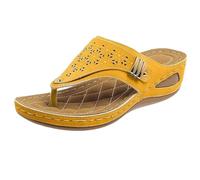 Platform Sandals for Women Retro Leather Upper Cut Out Carving Thick Sole Flip Flops Toe Clip Slip On Bohemian Sandals Breathable Lightweight Womens Casual Slides