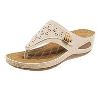 Platform Sandals for Women Retro Leather Upper Cut Out Carving Thick Sole Flip Flops Toe Clip Slip On Bohemian Sandals Breathable Lightweight Womens Casual Slides
