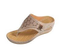 Platform Sandals for Women Retro Leather Upper Cut Out Carving Thick Sole Flip Flops Toe Clip Slip On Bohemian Sandals Breathable Lightweight Womens Casual Slides