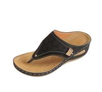 Platform Sandals for Women Retro Leather Upper Cut Out Carving Thick Sole Flip Flops Toe Clip Slip On Bohemian Sandals Breathable Lightweight Womens Casual Slides