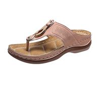 Platform Sandals For Women Solid Colour Wedge Sandals Metal Buckle Thong Sandal Lightweight Leather Flip Flops Comfort Fit Walking Sandal Orthopedic Soft Shoes Non Slip Roman Sandalen