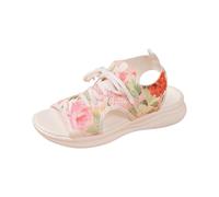 Platform Sandals for Women UK Floral Printed Mesh Orthopedic Sandals Lace Thick Sole Fish Moush Open Toe Flat Sandal Smart Casual Summer Beach Sandal Walking Shoes Comfortable Work Sandles