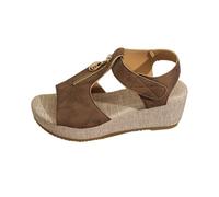 Platform Sandals for Women UK Womens Chunky Platform Sandals Zip Front Decor Walking Sandal Easy Fasten Outdoor Sandal Lightweight Daily Wear Sliders Anti Slip Summer Sliders for Ladies Brown