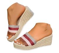 Platform Sandals Women Cute Summer Wedge Espadrilles - Beach, Slides Slip on Sandal, Comfortable, Straw Woven Vacation, Fashion High Heels Shoes Dressy
