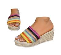Platform Sandals Women Cute Summer Wedge Espadrilles - Beach, Slides Slip on Sandal, Comfortable, Straw Woven Vacation, Fashion High Heels Shoes Dressy