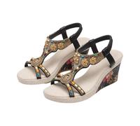 Platform Sandals Women's Bohemia Sandals with Rhinestone Beads Leisure Beach Shoes Orthopaedic Sandals Holiday Summer Shoes Elastic Flip Flops Braided Soft Soles Strappy Sandals