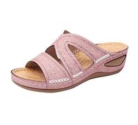 Platform Sandals Women's Orthopaedic Mules with Wedge Heel Bohemian Beach Shoes Lightweight Comfortable Summer Shoes Open Toe Slippers Non-Slip Slippers Hollow Sandals Slides, pink, 12 UK