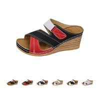 Platform Sandals Women's Orthopaedic Slides Wedge Heel Sandals Wedge Mules Open Toe Summer Shoes Boho Beach Shoes Summer Open Slippers Non-Slip Slippers Wide H Slippers, red, 6