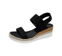 Platform Sandals Women's Summer Comfortable Sandals Open Toe Wedge Sandals Fashionable Beach Outdoor Sandals Roman Sandals Non-Slip Sandals Breathable Hollow with Ankle Strap, black, 10 UK