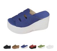 Platform Sandals Women's Summer Slippers Women's Summer Mules Wedge Heel Platform Sandals Platform Plain Summer Shoes Breathable Orthopaedic Shoes Slip On Beach Sandals Washable, blue, 9 UK
