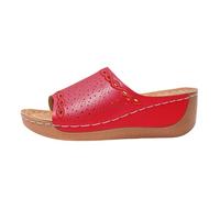 Platform Sandals Women's with Wedge Heel Sandals Soft Thick Sole Height Slippers Elegant Chic Slippers Garden Shoes Heel Peep Open Slippers Flip Flops Kitchen Pan, red, 10 UK