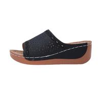 Platform Sandals Women's with Wedge Heel Sandals Soft Thick Sole Height Slippers Elegant Chic Slippers Garden Shoes Heel Peep Open Slippers Flip Flops Kitchen Pan, black, 8 UK
