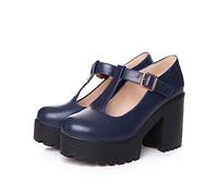Platform Shoes Women's Elegant Pumps Chunky Leather Mary Jane Shoes Comfortable, blue, 8.5 UK