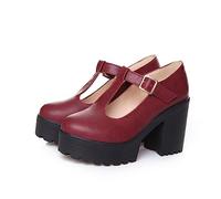 Platform Shoes Women's Elegant Pumps Chunky Leather Mary Jane Shoes Comfortable, red, 8.5 UK