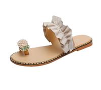 Platform Shoes Women's High Boots Slippers Toe Tip Foreign Trade Flat Large Sandals Casual Slippers Shoes Women's Trainers Lined, beige, 2/2.5 UK