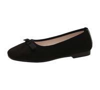 Platform Shoes Women's Spring Summer and Autumn Lightweight Suede Pointed Shallow Mouth Soft Bottom Bow Single Shoes Daily Dating Commuting Large Size Ballet Shoes Flat Outdoor Shoes, black, 7 UK