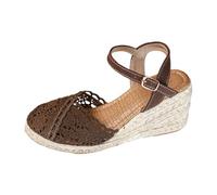 Platform Shoes Women's Wedge Heel Espadrilles Elegant Sandals with Lace, coffee, 4 UK