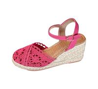Platform Shoes Women's Wedge Heel Espadrilles Elegant Sandals with Lace, hot pink, 10 UK