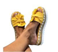 Platform Slippers Ladies Wide Fit Peep Toe Flat Espadrille Wedge Sliders Sandals Bow Decoration Party Vacation Shoes Casual Summer Stylish Dressy Open Toe Platform Chunky Sandals Wedding Bridal