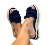 Platform Slippers Ladies Wide Fit Peep Toe Flat Espadrille Wedge Sliders Sandals Bow Decoration Party Vacation Shoes Casual Summer Stylish Dressy Open Toe Platform Chunky Sandals Wedding Bridal