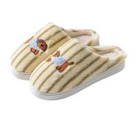 Platform Slippers Women's Fur Memory Foam Slippers Stripes Print Slippers