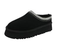 Platform Slippers Women's Mini Boots Fleece Lined Winter Snow Boots, Fuzzy Plush Slides Indoor Outdoor Sandals (Black, UK6.5/EU41)