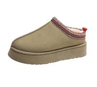 Platform Slippers Women's Mini Boots Fleece Lined Winter Snow Boots, Fuzzy Plush Slides Indoor Outdoor Sandals (Khaki, UK4/EU36)