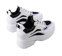 Platform Sneakers Womens, Platform Trainers for Women Classic Wedge Walking Shoes Casual Lace Sneakers with Soft Thick Sole Stylish Low Top Walking Trainers Comfortable Chunky Footwear Black