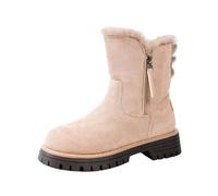 Platform Snow Boots with Side Zip, Soft Inner Lining for Frosty Days, Winter Boots, Women's Lined Tee, Western Ankle Boots for Women, Women's Boots, Winter Warm, beige, 9 UK