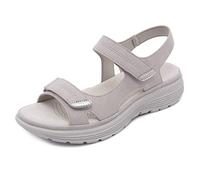 Platform Sports Sandals Womens Ultra-Soft Peep Toe Soft Sole Flat Sandals Ladies Elegant Comfy Beach Sandals Size 2-8 UK (4,Grey 1204)