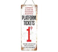 Platform Tickets. Large metal sign with sticky pads (no holes). Railway train Steam vintage retro collector
