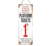 Platform Tickets. Small metal sign with 4 corner holes. Railway train Steam vintage retro collector