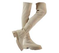 Platform Tight High Boots for Women Casual Solid Color Non Slip Outdoor Stylish Comfortable Winter Fall Booties Round-Toe Side Zip Over The Knee Thigh Low Chunky Heel Boots