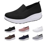 Platform Trainers Women's Breathable - Lightweight Non-Slip Walking Shoes Comfortable Mesh Low Shoes Wedge Heel Sporty Slip On Shoes Robust Fitness Shoes Seniors Casual Shoes, black, 2/2.5 UK