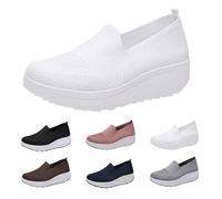 Platform Trainers Women's Breathable - Lightweight Non-Slip Walking Shoes Comfortable Mesh Low Shoes Wedge Heel Sporty Slip On Shoes Robust Fitness Shoes Seniors Casual Shoes, White, 2/2.5 UK